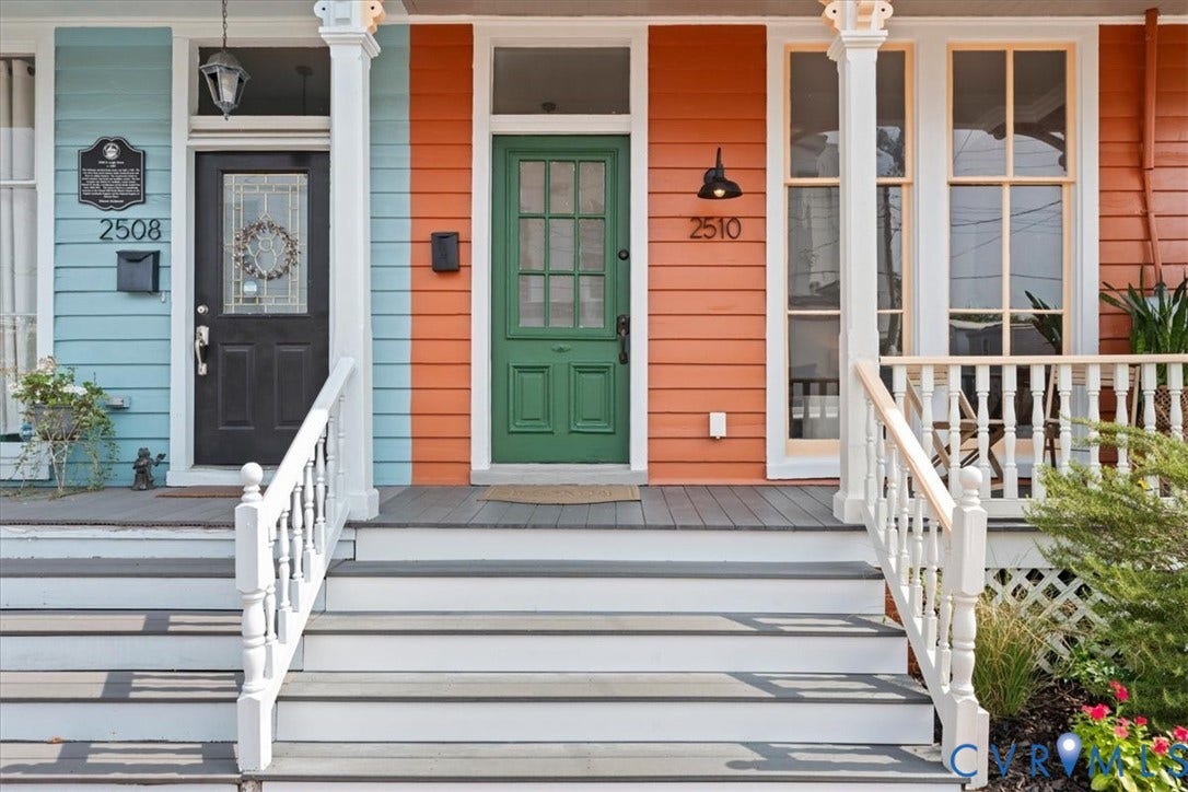 2510 E Leigh Street, Church Hill, Richmond, VA 23223 Front porch entry with painted wood siding