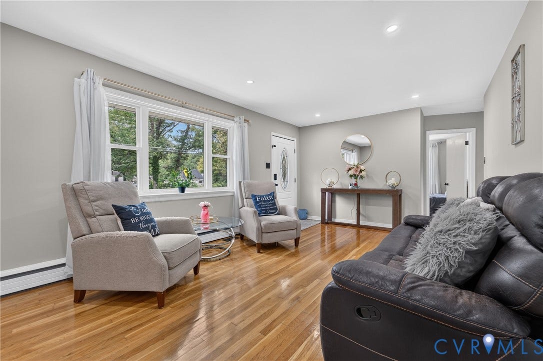 3401 Austin Avenue, Brentwood, Henrico, VA 23222 Living space featuring light-toned walls, recessed lighting, and wood-finish flooring throughout