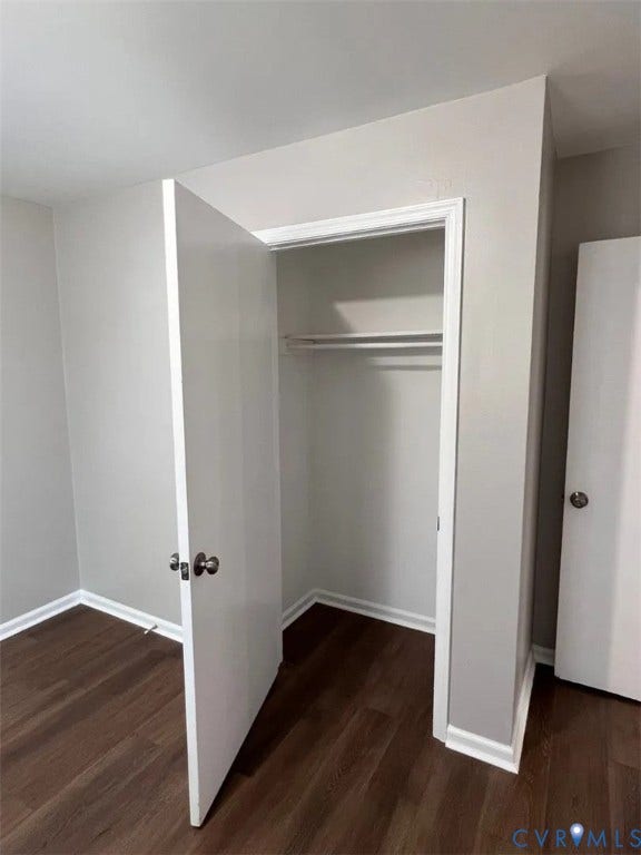 20507 Hickory Court, South Chesterfield, VA 23803 Spacious walk-in closet featuring white painted walls, a full-length hanging rod, and ample shelving