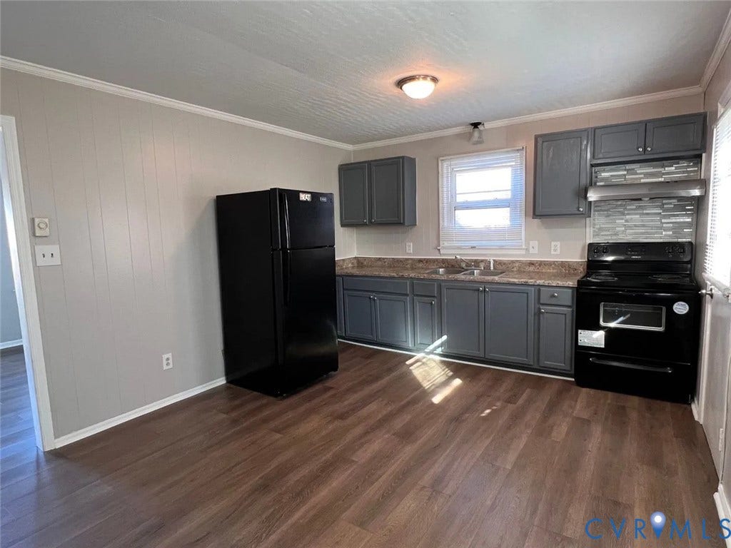 20507 Hickory Court, South Chesterfield, VA 23803 Spacious kitchen featuring gray cabinetry, wood-finish flooring, and stainless steel appliances including a double wall oven