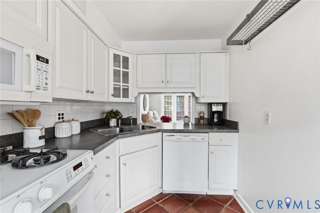 405 N Hamilton Street, #G, Richmond, VA 23221 Kitchen featuring white cabinetry, a built-in microwave, a double basin sink, and a dishwasher
