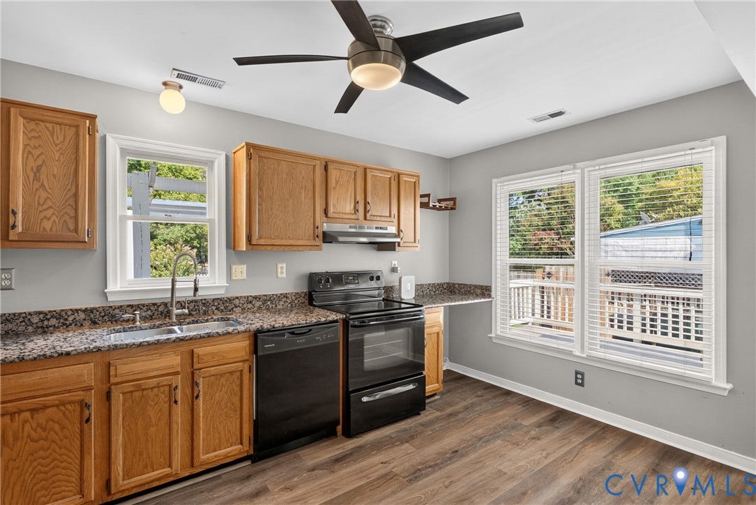 2020 Knotty Drive, Glen Allen, VA 23060 Wood-finish flooring, wood cabinetry, stone-finish countertops, and black appliances
