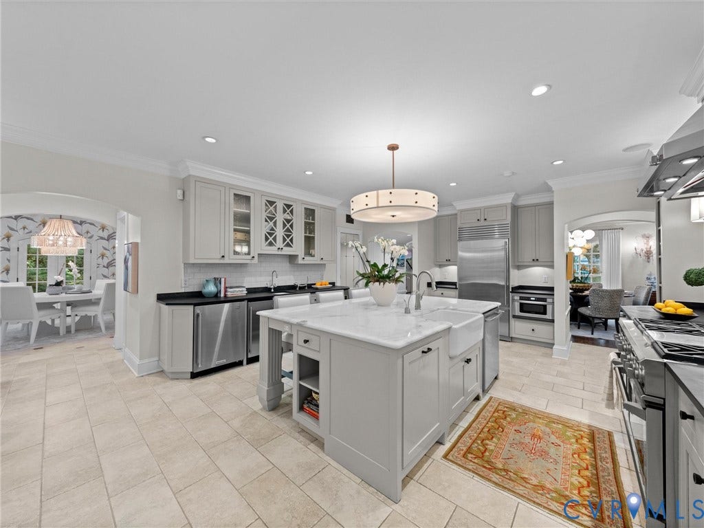 1 Greenway Lane, Hampton Gardens, Richmond, VA 23226 Kitchen with heated tile floors opening to breakfast, dining and family rooms
