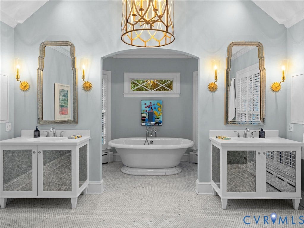 1 Greenway Lane, Hampton Gardens, Richmond, VA 23226 with dual vanities and Carrara marble floors