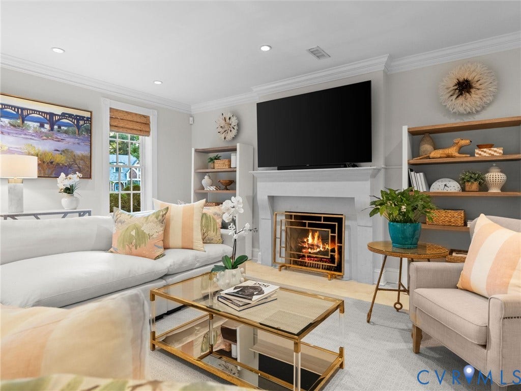 1 Greenway Lane, Hampton Gardens, Richmond, VA 23226 with limestone surround and gas fireplace
