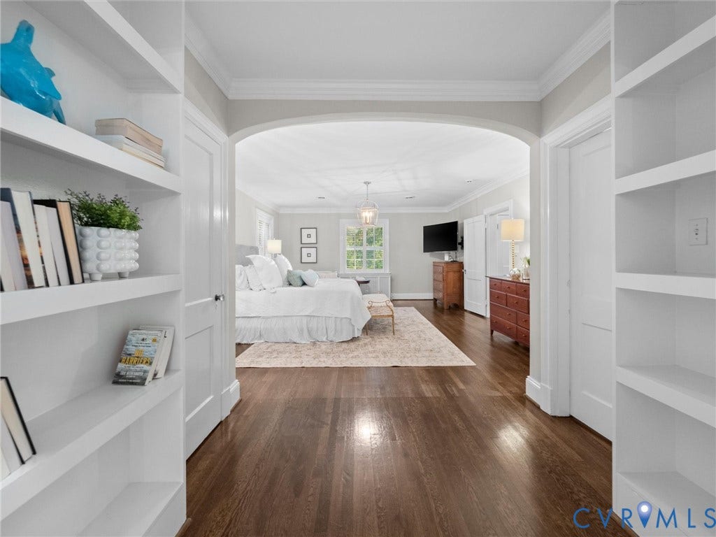 1 Greenway Lane, Hampton Gardens, Richmond, VA 23226 Primary bedroom with built-in bookcases