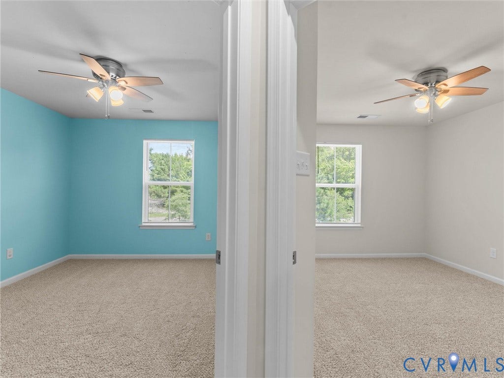 12601 Prestonfield Drive, Blalock, Chesterfield, VA 23836 Carpeted rooms featuring individual windows and ceiling fans with integrated lighting