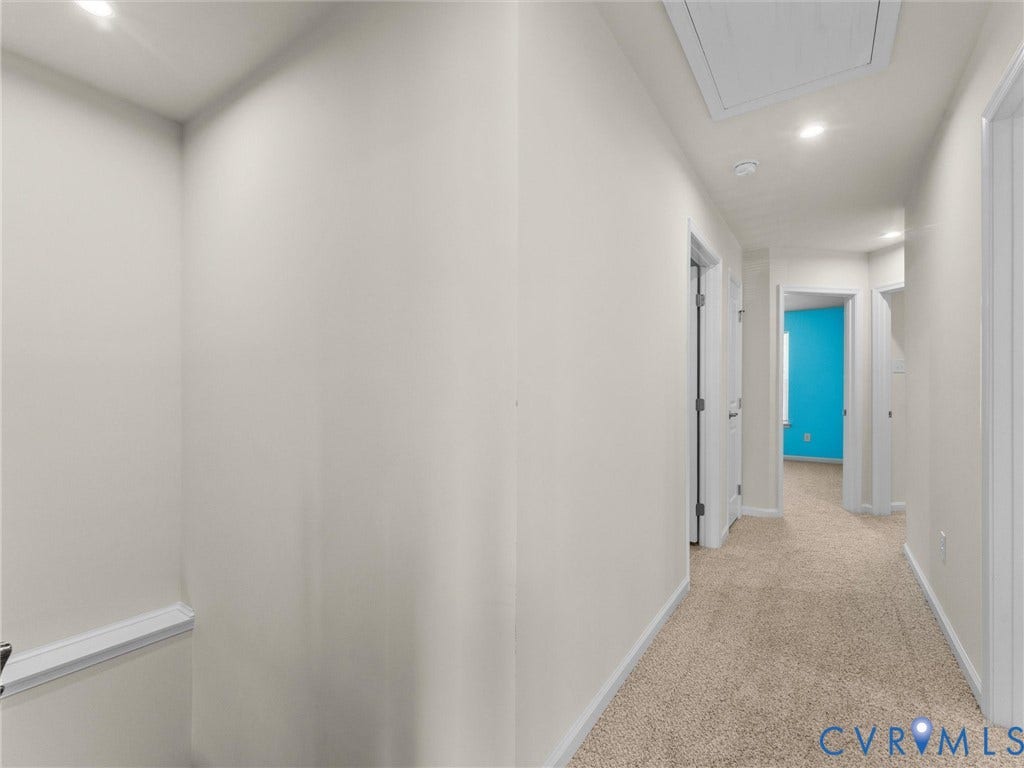 12601 Prestonfield Drive, Blalock, Chesterfield, VA 23836 Carpeted hallway featuring recessed lighting and white trim