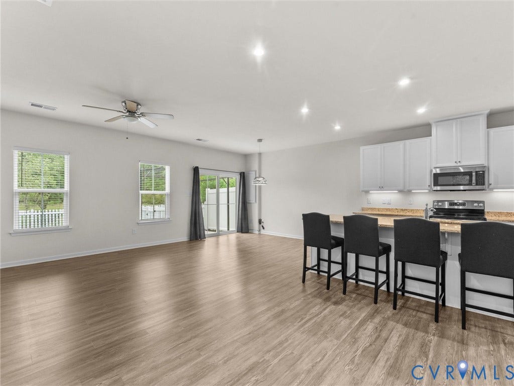 12601 Prestonfield Drive, Blalock, Chesterfield, VA 23836 Open-concept living area with wood-finish flooring, recessed lighting, and a ceiling fan