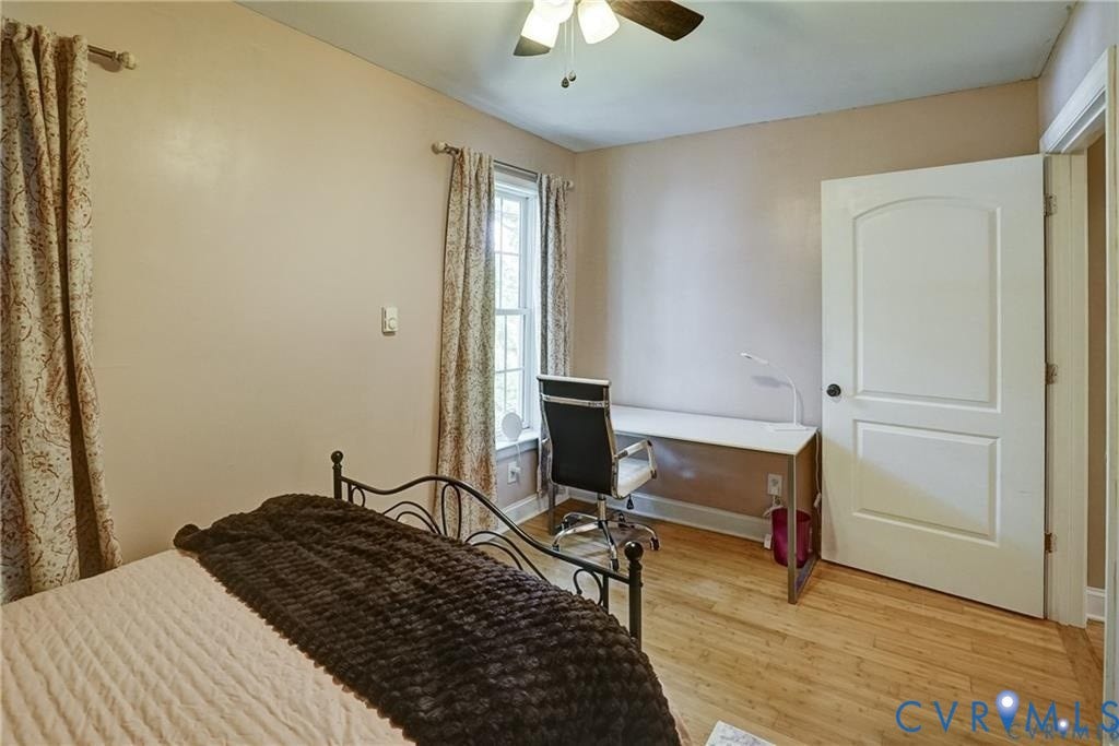1410 W Clay Street, Richmond, VA 23220 Bedroom with light wood-style flooring, an office area, and ceiling fan