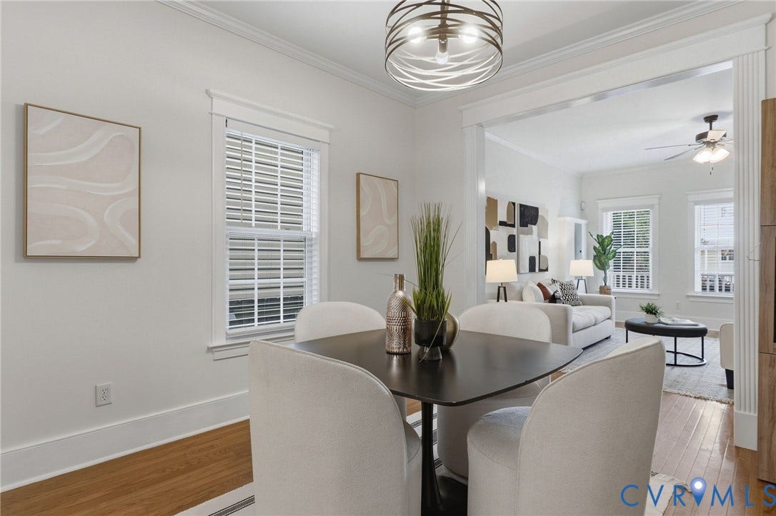 Oak hardwood floors, dining room open to family room and kitchen