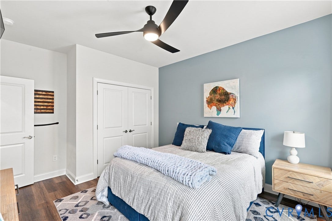7437 Aldeby Street, Glen Allen, VA 23059 Wood-finish flooring, two-panel interior doors, recessed lighting, and a ceiling fan with integrated lighting