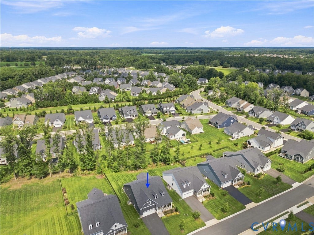 7437 Aldeby Street, Glen Allen, VA 23059 Aerial perspective showcasing a residential community with abundant green spaces and extensive tree coverage
