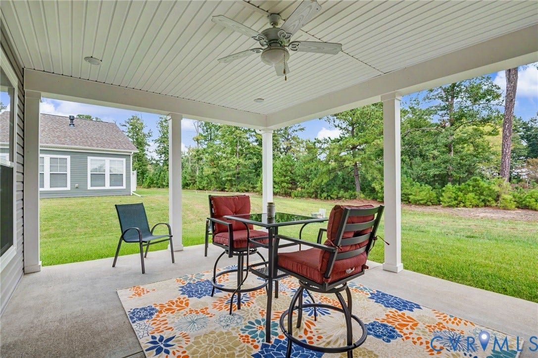 11618 Orchard Falls Circle, Chickahominy Falls, Glen Allen, VA 23059 Covered concrete patio with a ceiling fan, recessed lighting, and white support columns