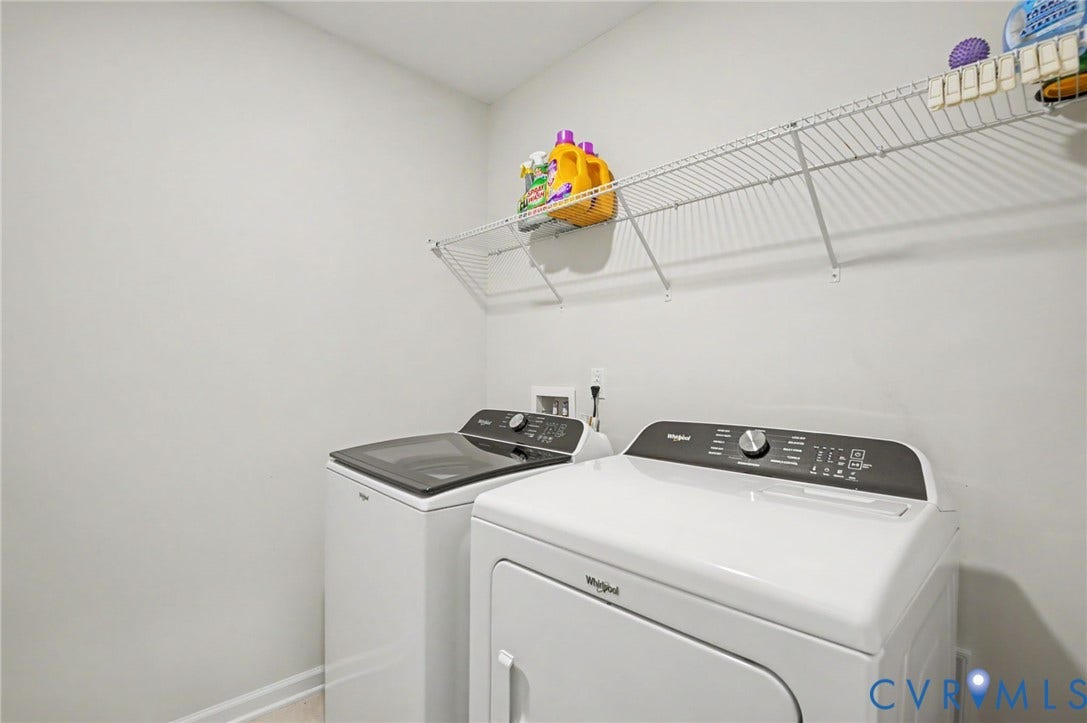11618 Orchard Falls Circle, Chickahominy Falls, Glen Allen, VA 23059 Laundry area with white walls and overhead wire shelving