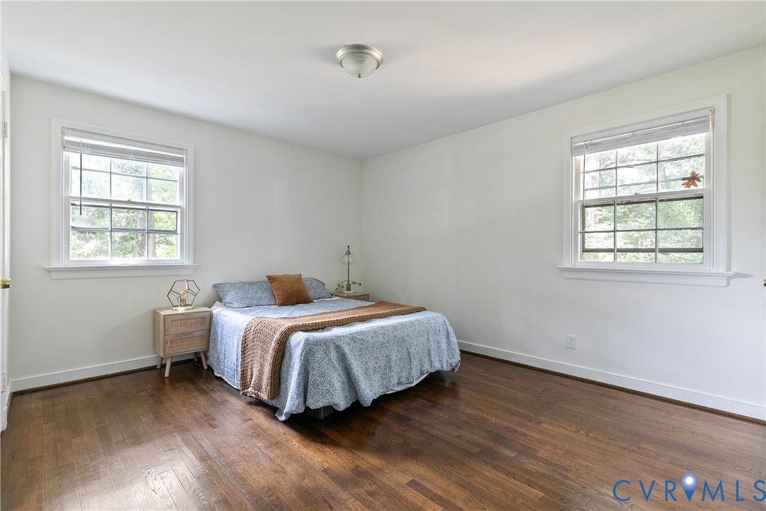 200 Stanmore Road, North Chesterfield, VA 23236 Hardwood flooring, white walls, two single-hung windows, and a flush mount ceiling light fixture