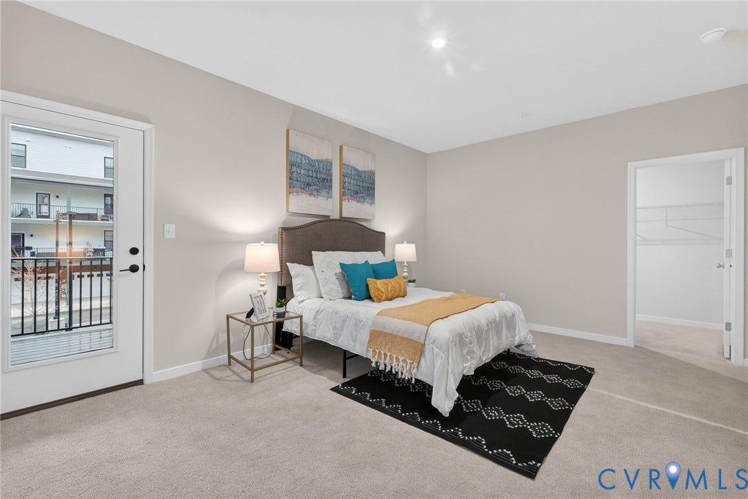 2439 Ownby Lane, #B 13, Richmond, VA 23220 Primary bedroom suite featuring neutral wall finishes, recessed ceiling lighting, and carpeted flooring