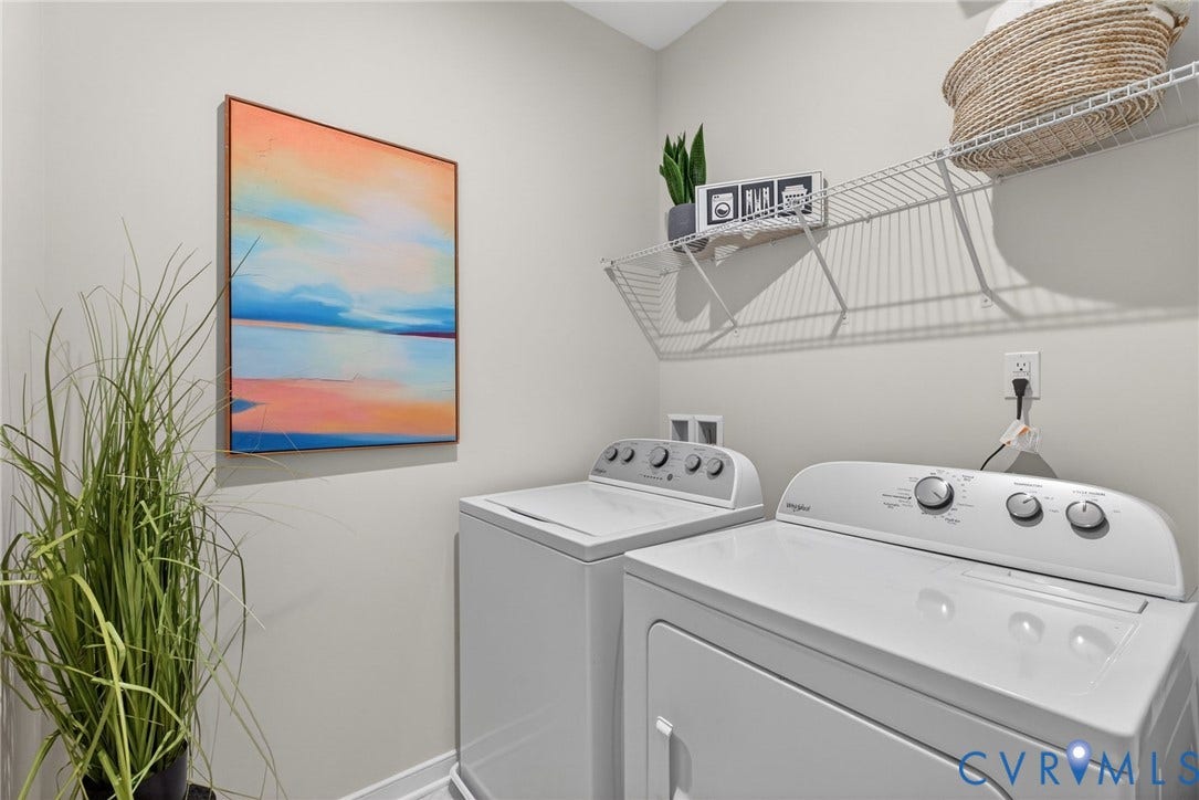 2439 Ownby Lane, #B 13, Richmond, VA 23220 White top-load washer and dryer with wire shelving