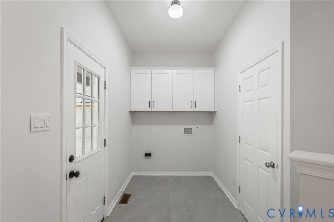 3929 Meadowview Lane, Richmond, VA 23223 Laundry area with wall-mounted cabinetry, utility hookups, and a glass-paneled exterior door