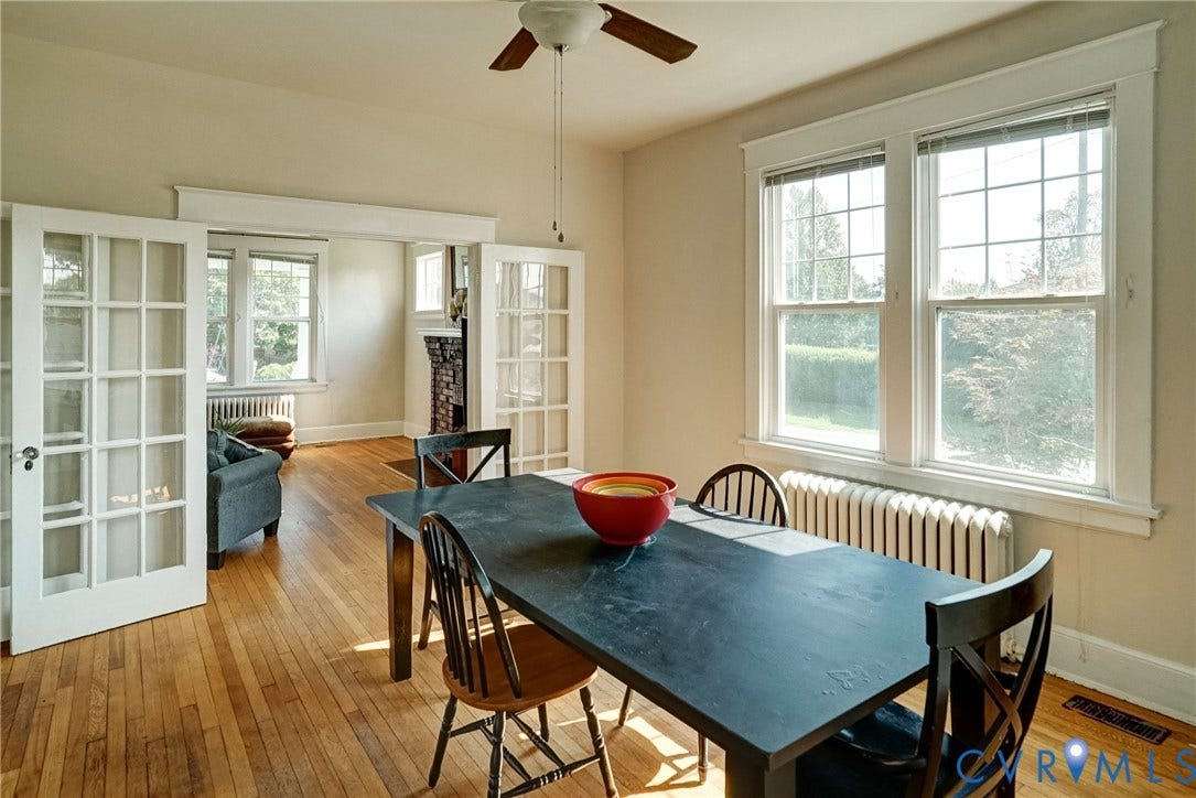 801 Edge Hill Road, Battery Court, Richmond, VA 23222 Hardwood flooring, multiple pane windows, ceiling fan, and French doors