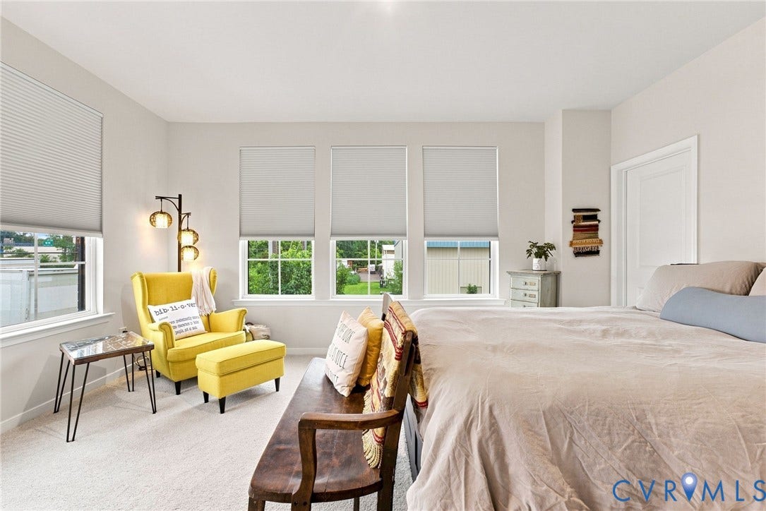 2445 Ownby Lane, #B15, Greater Scott's Addition, Richmond, VA 23220 Carpeted flooring, multiple windows with cellular motorized shades, and a paneled interior door