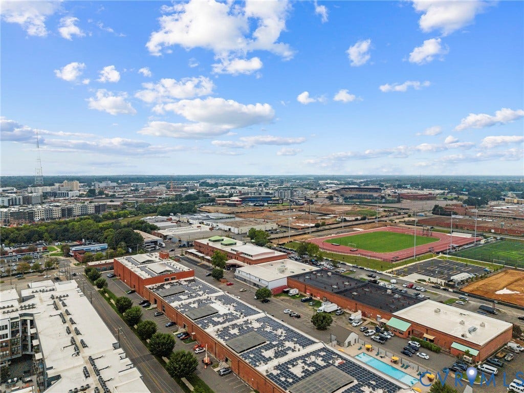 2445 Ownby Lane, #B15, Greater Scott's Addition, Richmond, VA 23220 Aerial view of nearby Hadywood Park Craft Bewery, CarMax Park stadium, and other surrounding amenities