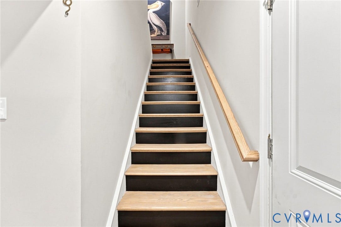 2445 Ownby Lane, #B15, Greater Scott's Addition, Richmond, VA 23220 Staircase featuring light wood treads and dark risers