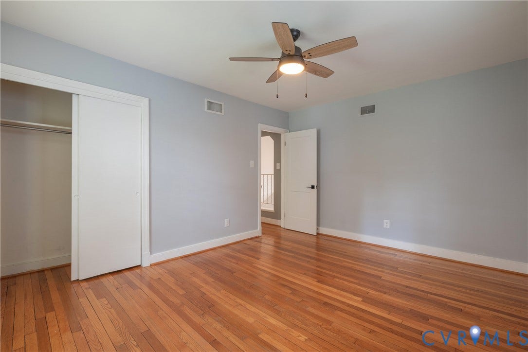 5709 Monument Avenue, Richmond, VA 23226 Bedroom #2 with Hardwood flooring, and a large closet, shares a full hall bath