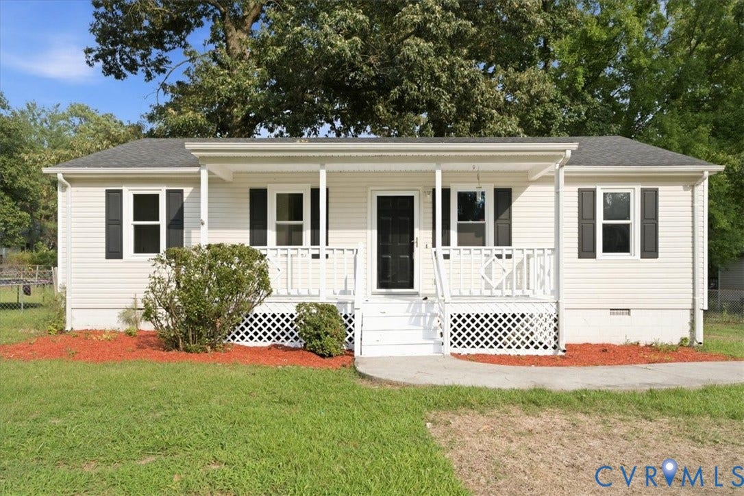 21103 Rabbit Run, Chesterfield, VA 23803 White vinyl siding exterior with a covered front porch featuring white railing