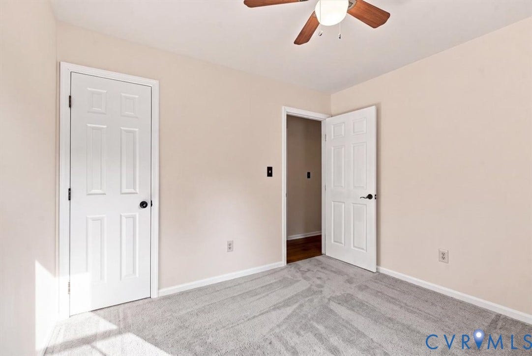 21103 Rabbit Run, Chesterfield, VA 23803 Neutral tone walls, ceiling fan, grey carpet flooring, and white paneled doors