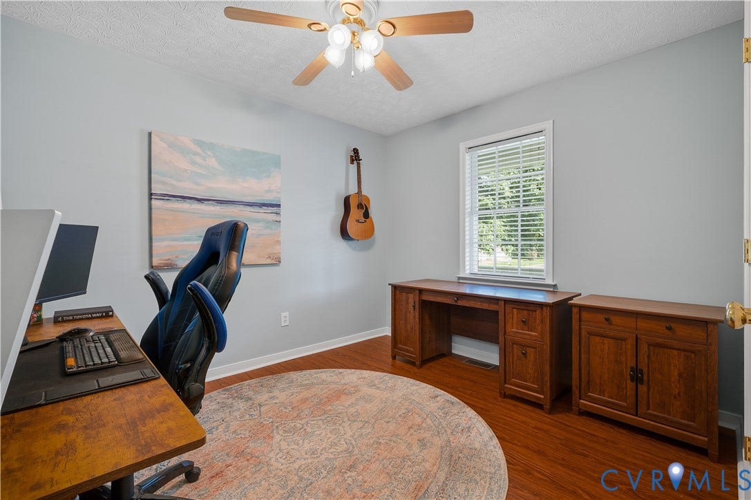 3117 Pinefields Drive, Henrico, VA 23231 Bedroom Two featuring hardwood flooring, a ceiling fan with light, large closet, and window