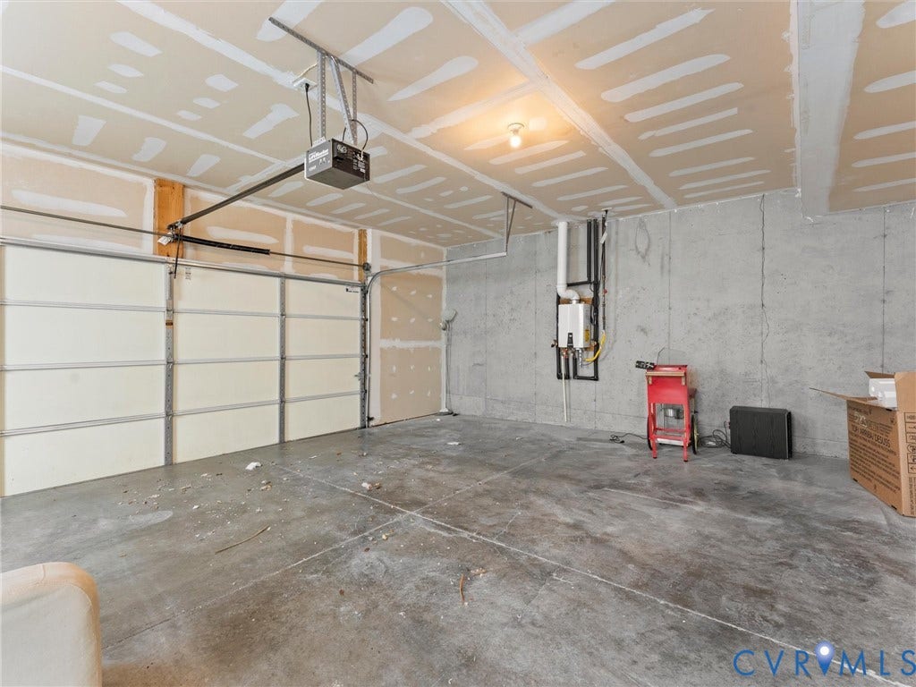 1901 Liesfeld Parkway, West Broad Village, Glen Allen, VA 23060 Concrete floor, exposed drywall ceiling, automatic garage door opener, wall-mounted water heater