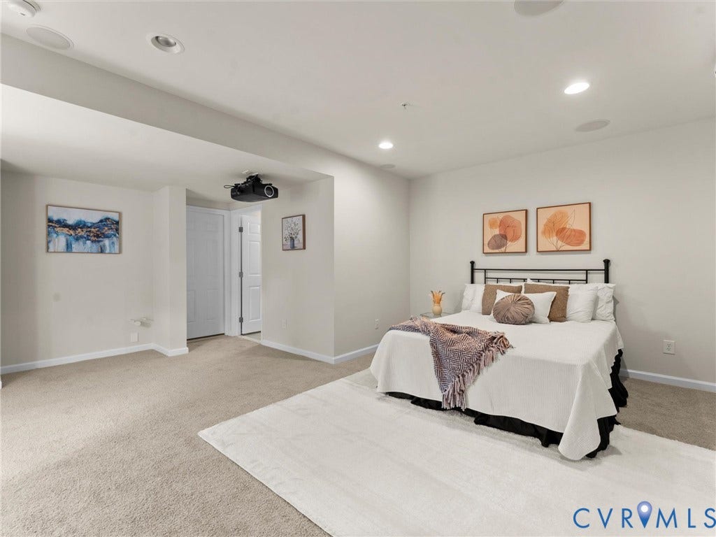 1901 Liesfeld Parkway, West Broad Village, Glen Allen, VA 23060 Recessed ceiling lighting, ceiling-mounted speakers, ceiling-mounted projector, and carpeted flooring