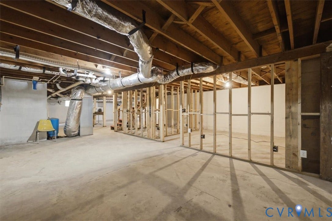 2338 Georges Road, Powhatan, VA 23139 Unfinished basement featuring exposed wood joists and concrete flooring