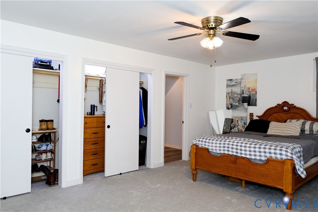 4941 Hopkins Road, Chesterfield, VA 23234 Ceiling fan with light fixture, two sliding closet doors, carpet with bonus room.