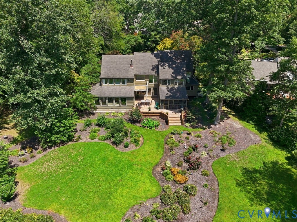 3416 Walkers Ferry Road, Walkers Ferry, Midlothian, VA 23112 Multi-level residence featuring a screened porch, an open-air deck, and extensive landscaping