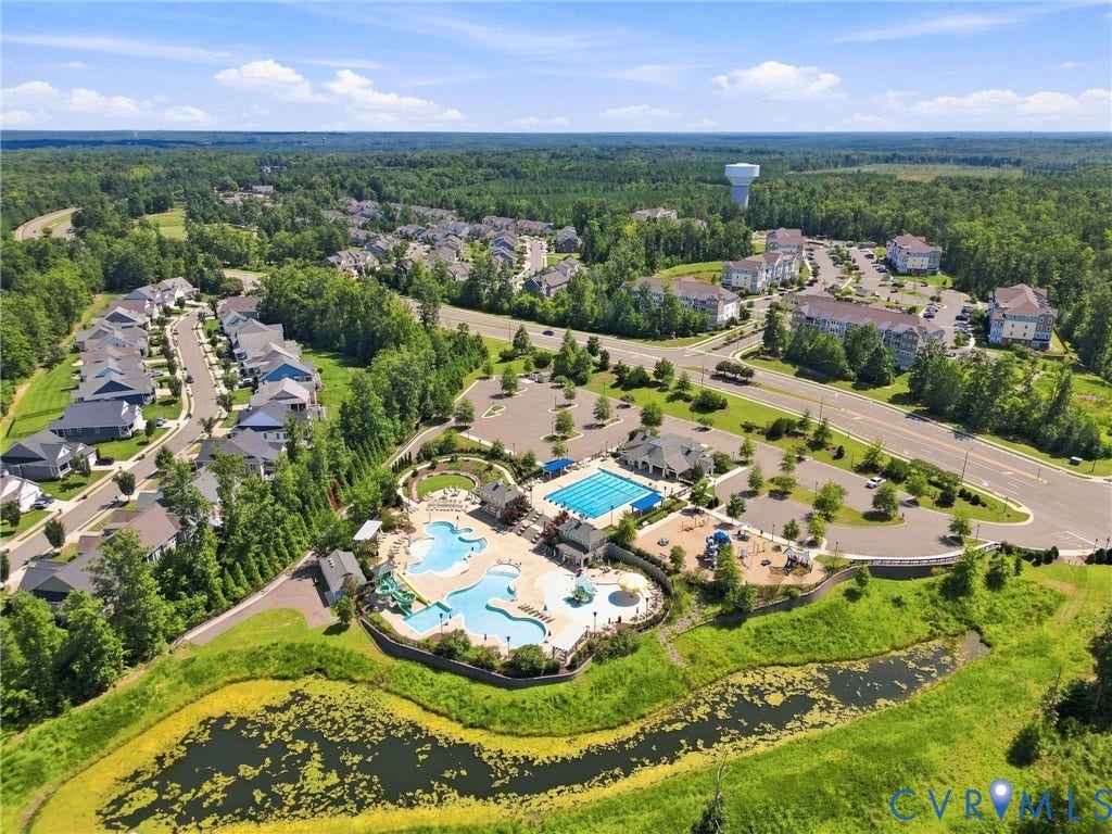 6907 Carden Park Drive, Carden Park, Moseley, VA 23120 Community with multiple residential structures, a large swimming pool, a separate recreational pool, and a children's play area