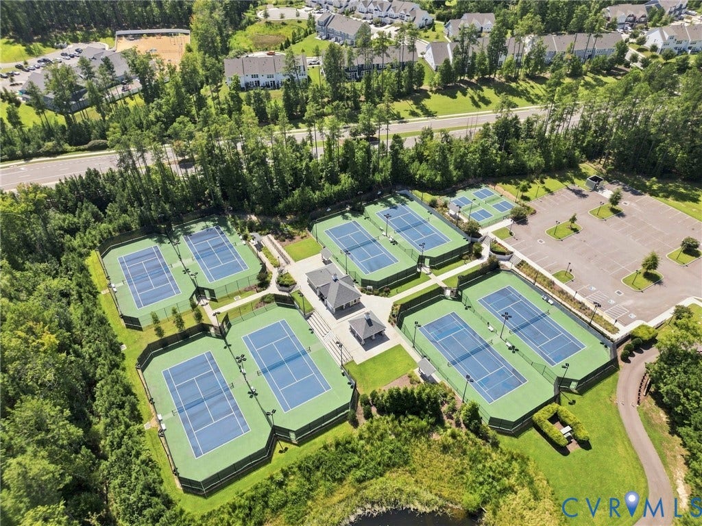 6907 Carden Park Drive, Carden Park, Moseley, VA 23120 Tennis court complex featuring multiple courts, surrounding green spaces, and adjacent parking