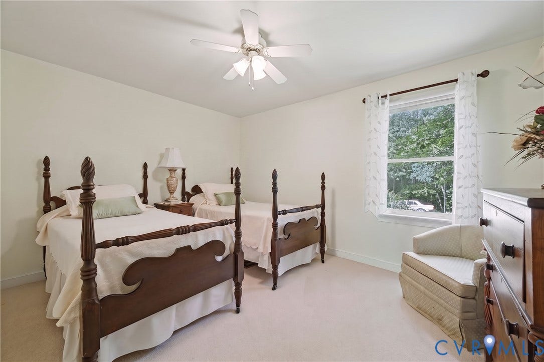 411 Hickory Drive, Manakin Sabot, VA 23103 Recessed ceiling, neutral carpet, white walls, double-hung window, ceiling fan with light fixture