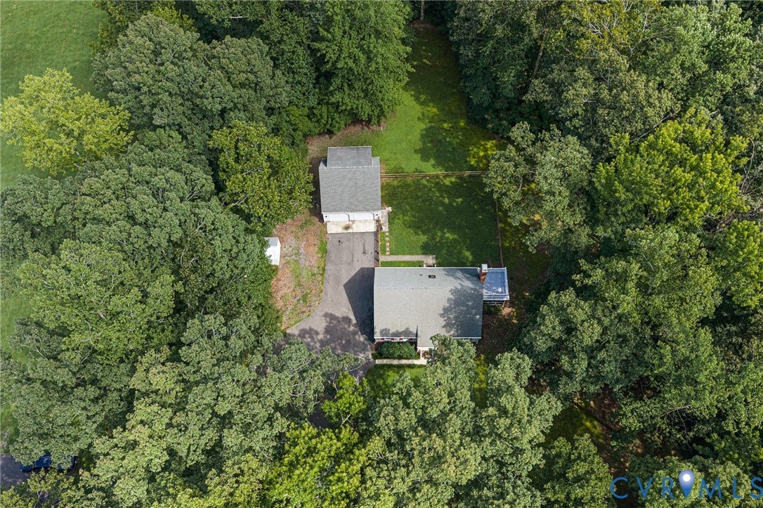 10478 Gould Hill Road, Studley, Hanover, VA 23069 Overhead view house, drive, garage and shed