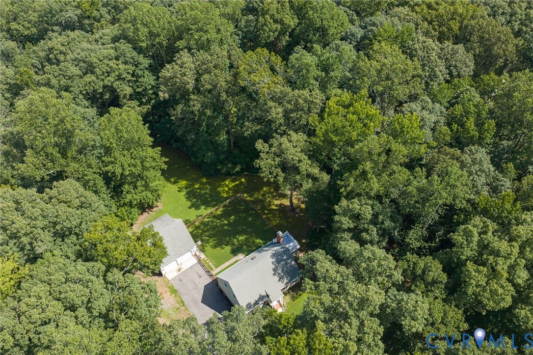 10478 Gould Hill Road, Studley, Hanover, VA 23069 Aerial perspective showcasing a property surrounded by extensive mature trees