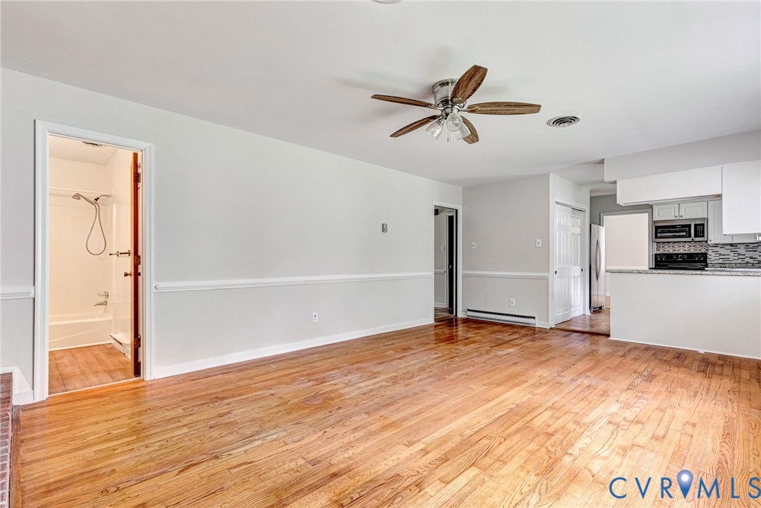 10478 Gould Hill Road, Studley, Hanover, VA 23069 View from great room looking back into kitchen. Primary bath access here also. Fresh paint