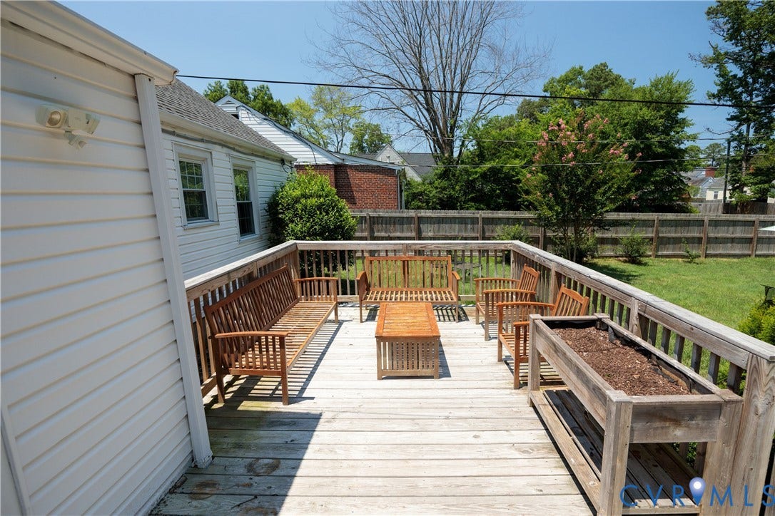 6710 Hanover Avenue, Westhampton Heights, Richmond, VA 23226 Wood deck with railing, integrated planter, and privacy fencing