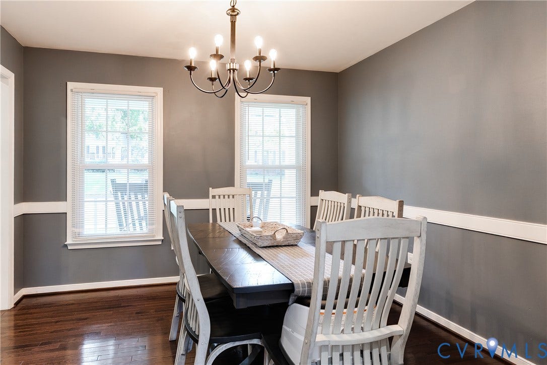 2844 Broadford Lane, Henrico, VA 23233 Dark wood-finish flooring with white trim and chair rail molding