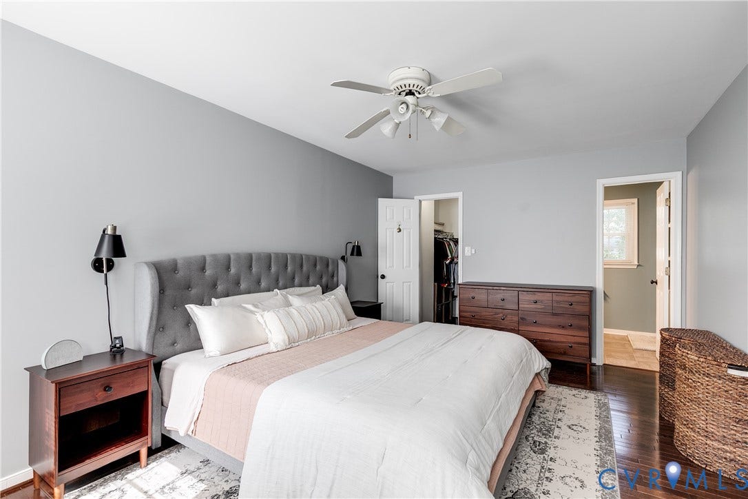 2844 Broadford Lane, Henrico, VA 23233 Hardwood flooring, light gray wall finishes, a ceiling fan with integrated lighting, and a closet with a bifold door