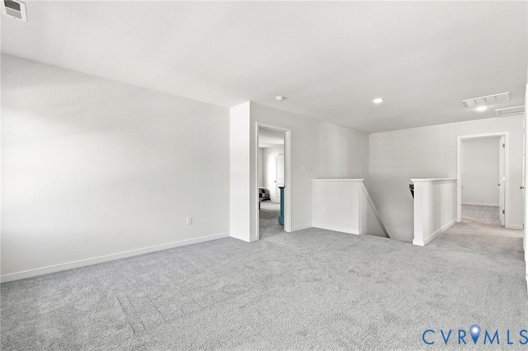 6400 Richwood Trail, Aston Oaks (Section 1), Chesterfield, VA 23120 Expansive open area with light gray carpet, recessed lighting, white walls, and white painted railings