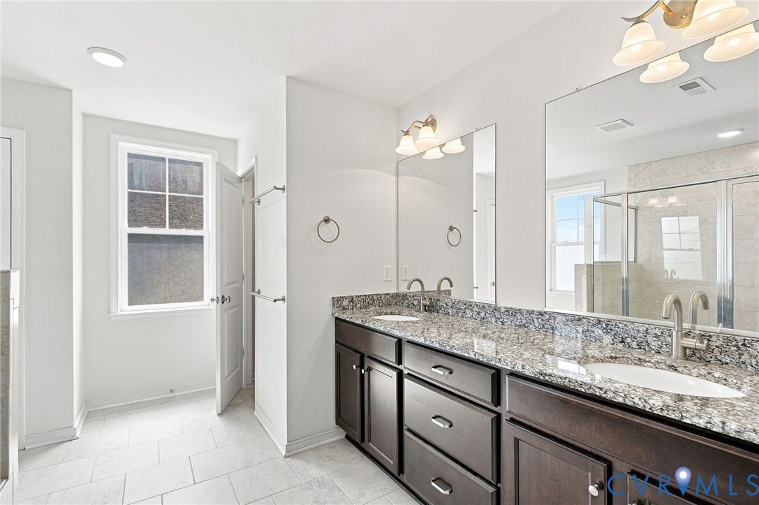 6400 Richwood Trail, Aston Oaks (Section 1), Chesterfield, VA 23120 Dual vanity with dark wood-finish cabinetry and stone countertops