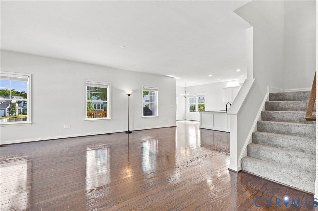 6400 Richwood Trail, Aston Oaks (Section 1), Chesterfield, VA 23120 Hardwood-finish flooring, multiple windows, open concept layout, staircase with carpeted treads