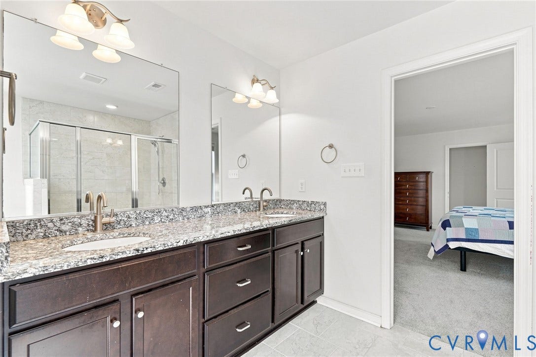 6400 Richwood Trail, Aston Oaks (Section 1), Chesterfield, VA 23120 Dual vanity with granite countertop, undermount sinks, and bronze-finish faucets
