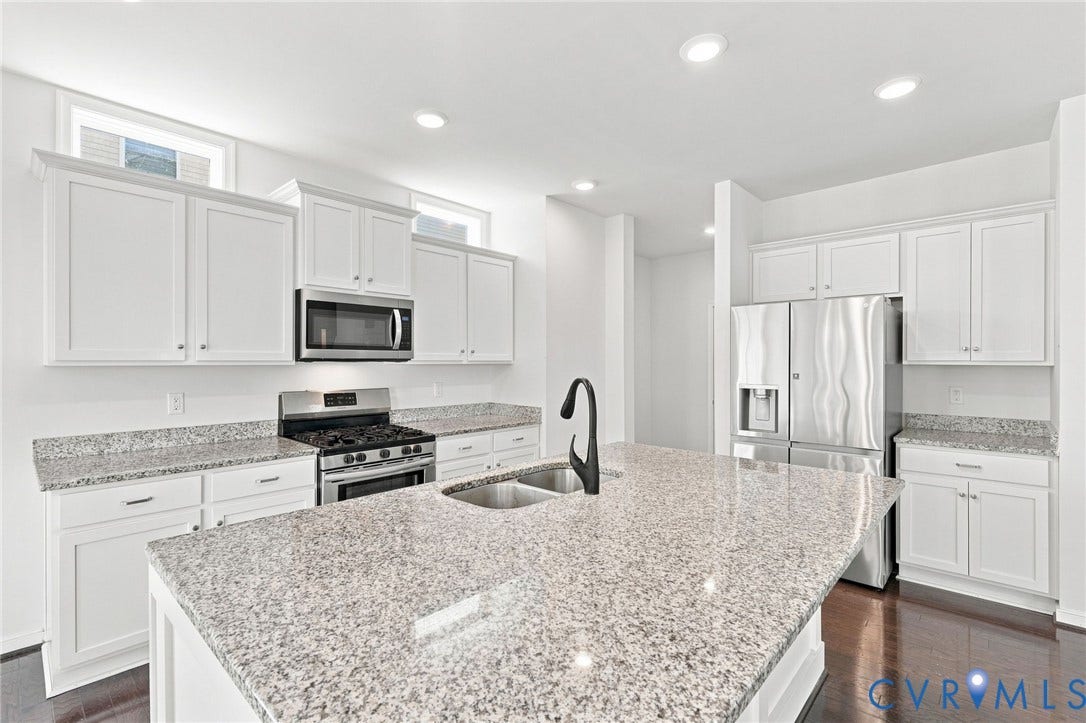 6400 Richwood Trail, Aston Oaks (Section 1), Chesterfield, VA 23120 Kitchen featuring white shaker-style cabinetry, stainless steel appliances, granite countertops, and recessed lighting